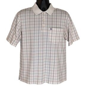 VTG 90's Grand Slam Penguin Performance Polo Shirt White Plaid Golf Mens M‎